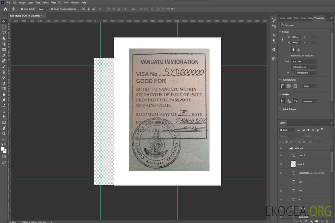 Visa timbre VANUATU template